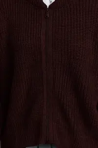 TRENDYOLMİLLA Brown Wide Pattern Bomber Jacket Jacket Collar Zippered Knitwear Cardigan - Image 4