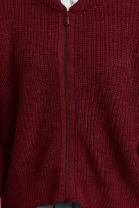 TRENDYOLMİLLA Burgundy Wide Pattern Bomber Jacket Jacket Collar Zippered Knitwear Cardigan - Image 4