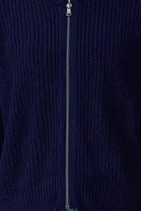 TRENDYOLMİLLA Navy Blue Wide Pattern Bomber Jacket Jacket Collar Zippered Knitwear Cardigan - Image 3