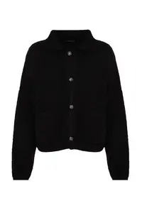 TRENDYOLMİLLA Black Wide Pattern Polo Shirt Collar Buklet Knitwear Cardigan - Image 7