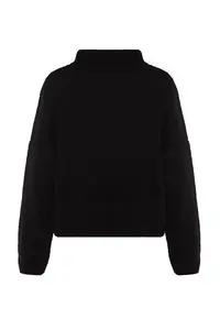 TRENDYOLMİLLA Black Wide Pattern Polo Shirt Collar Buklet Knitwear Cardigan - Image 8