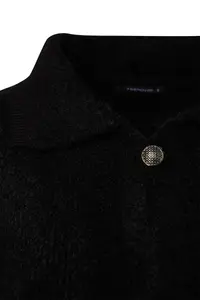 TRENDYOLMİLLA Black Wide Pattern Polo Shirt Collar Buklet Knitwear Cardigan - Image 9