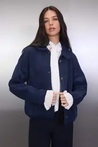 TRENDYOLMİLLA Navy Blue Wide Pattern Polo Shirt Collar Buklet Knitwear Cardigan