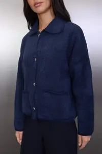 TRENDYOLMİLLA Navy Blue Wide Pattern Polo Shirt Collar Buklet Knitwear Cardigan - Image 3