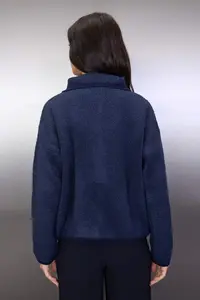 TRENDYOLMİLLA Navy Blue Wide Pattern Polo Shirt Collar Buklet Knitwear Cardigan - Image 4