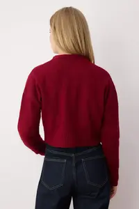 TRENDYOLMİLLA Burgundy Crop Soft textured buttoned Knitwear Cardigan - Image 4