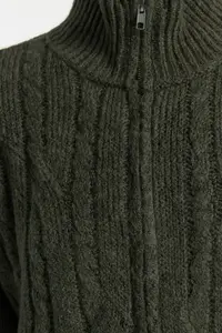 TRENDYOLMİLLA Khaki Crop Soft textured Zippered Hair Braided Knitwear Cardigan - Image 5