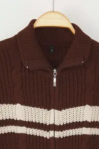 TRENDYOLMİLLA Brown Crop Color Bloklu Dog collar Knitwear Cardigan - Image 6