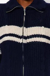 TRENDYOLMİLLA Navy Blue Crop Color Bloklu Dog collar Knitwear Cardigan - Image 9