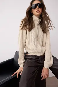 TRENDYOLMİLLA Stone*001 Crop/Short Plain Dog collar Knitwear Cardigan - Image 3