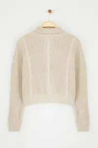 TRENDYOLMİLLA Stone*001 Crop/Short Plain Dog collar Knitwear Cardigan - Image 7