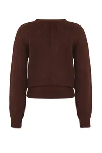 TRENDYOLMİLLA Brown Soft textured Double breasted Collar Knitwear Cardigan - Image 9