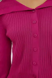 TRENDYOLMİLLA Fuchsia Crop Turndown collar Knitwear Cardigan - Image 4