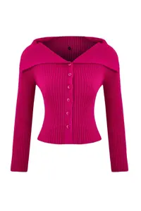 TRENDYOLMİLLA Fuchsia Crop Turndown collar Knitwear Cardigan - Image 6