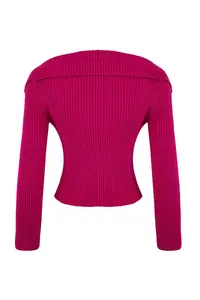 TRENDYOLMİLLA Fuchsia Crop Turndown collar Knitwear Cardigan - Image 7
