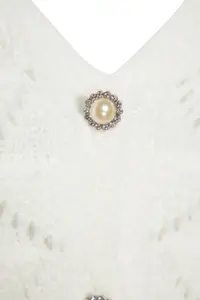 TRENDYOLMİLLA Ecru Cellular/Delikli V-neck Knitwear Cardigan - Image 7