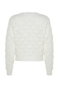 TRENDYOLMİLLA Ecru Cellular/Delikli V-neck Knitwear Cardigan - Image 8
