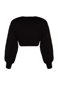 TRENDYOLMİLLA Black Super Crop Basic with bow Knitwear Cardigan - Image 13
