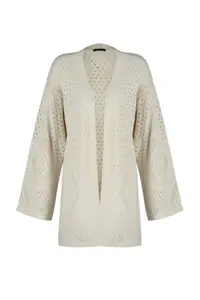 TRENDYOLMİLLA Stone Wide Pattern Midi Cellular/Perforated Knitwear Cardigan - Image 6
