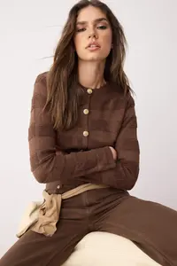 TRENDYOLMİLLA Brown Crew Neck Knitwear Cardigan