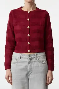 TRENDYOLMİLLA Burgundy Crew Neck Knitwear Cardigan - Image 3