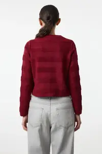 TRENDYOLMİLLA Burgundy Crew Neck Knitwear Cardigan - Image 5