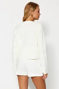 TRENDYOLMİLLA Ecru Crew Neck Jacket Look Knitwear Cardigan - Image 5