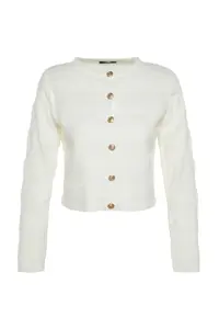 TRENDYOLMİLLA Ecru Crew Neck Jacket Look Knitwear Cardigan - Image 6