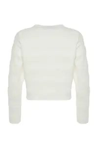 TRENDYOLMİLLA Ecru Crew Neck Jacket Look Knitwear Cardigan - Image 8