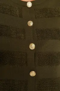 TRENDYOLMİLLA Khaki Crew Neck Jacket Look Knitwear Cardigan - Image 4