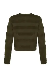TRENDYOLMİLLA Khaki Crew Neck Jacket Look Knitwear Cardigan - Image 8