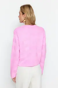TRENDYOLMİLLA Pink Crew Neck Jacket Look Knitwear Cardigan - Image 2