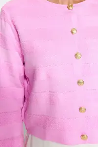 TRENDYOLMİLLA Pink Crew Neck Jacket Look Knitwear Cardigan - Image 5