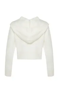 TRENDYOLMİLLA Ecru Crop Hooded textured Zippered Knitwear Cardigan - Image 7
