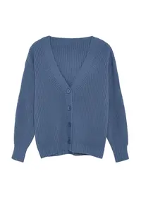 TRENDYOLMİLLA Indigo Couple Basic V-neck Knitwear Cardigan - Image 7