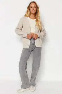 TRENDYOLMİLLA Stone Basic V-neck Knitwear Cardigan - Image 2