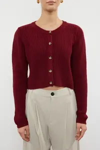TRENDYOLMİLLA Burgundy Super Crop Basic Knitwear Cardigan - Image 3