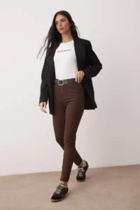 TRENDYOLMİLLA Brown High Waist Flexible skinny jeans - Image 2