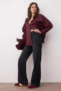 TRENDYOLMİLLA Black High Waist Wide Leg Wide Leg 100% Cotton Non-Stretch jeans - Image 2