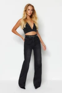 TRENDYOLMiLLA Black High Waist Wide Leg Wide Leg 100% Cotton Non-Stretch jeans - Image 2