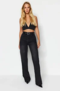 TRENDYOLMiLLA Black High Waist Wide Leg Wide Leg 100% Cotton Non-Stretch jeans - Image 3