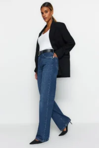 TRENDYOLMiLLA DARK BLUE High Waist Wide Leg Wide Leg Wide Leg 100% Cotton Non-Stretch jeans - Image 2