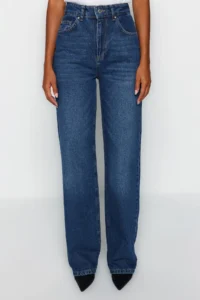 TRENDYOLMiLLA DARK BLUE High Waist Wide Leg Wide Leg Wide Leg 100% Cotton Non-Stretch jeans - Image 4