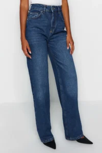 TRENDYOLMiLLA DARK BLUE High Waist Wide Leg Wide Leg Wide Leg 100% Cotton Non-Stretch jeans - Image 5