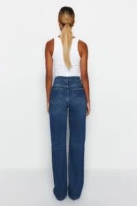 TRENDYOLMiLLA DARK BLUE High Waist Wide Leg Wide Leg Wide Leg 100% Cotton Non-Stretch jeans - Image 6