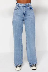 TRENDYOLMiLLA Light Blue High Waist Wide Leg Wide Leg 100% Cotton Non-Stretch jeans