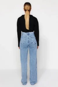 TRENDYOLMiLLA Light Blue High Waist Wide Leg Wide Leg 100% Cotton Non-Stretch jeans - Image 6