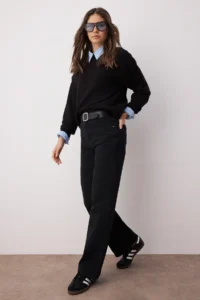 TRENDYOLMİLLA Black High Waist Wide Leg Wide Leg 100% Cotton Non-Stretch jeans - Image 4