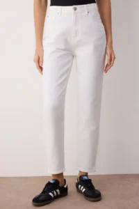 TRENDYOLMİLLA White High Waist Mom 100% Cotton Non-Stretch jeans - Image 3