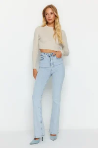 TRENDYOLMİLLA Light Blue High Waist Middle Flexible Flare jeans flared leg
